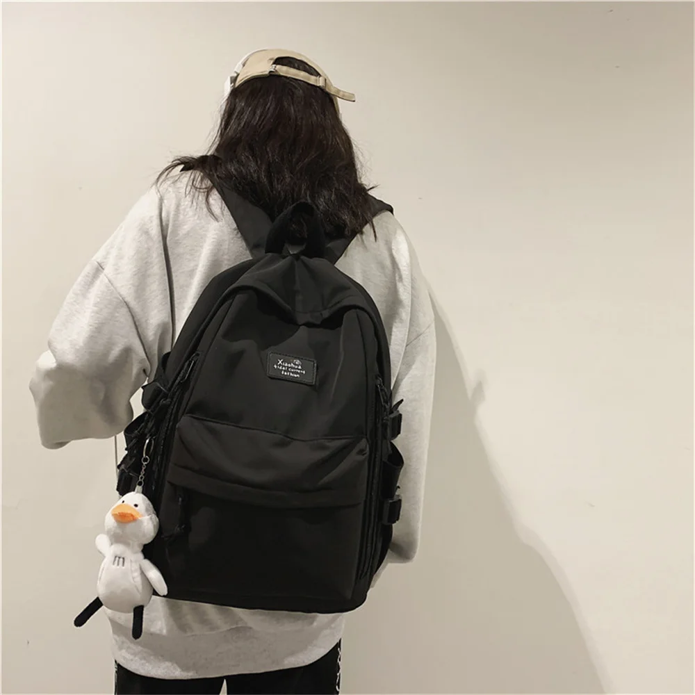 Unisex Grande Capacidade Casual Nylon Schoolbag, cor sólida coreana, mochila de estudante impermeável Harajuku Ulzzang High School