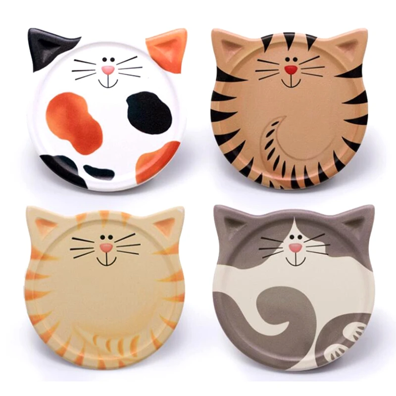●4 Pcs Drink Coaster,Water-Absorbing Ceramic Coaster,Cute Cat Coaster,for Coffee Table,Milk,Coffee,Hot Drink,Etc