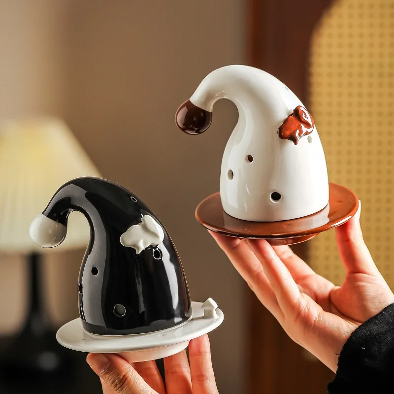 Creative Ceramic Witch Hat Toothpick Holder Cartoon Decorative Storage Jar Living Room Ceramic Cotton Swab Toothpick Storage Box