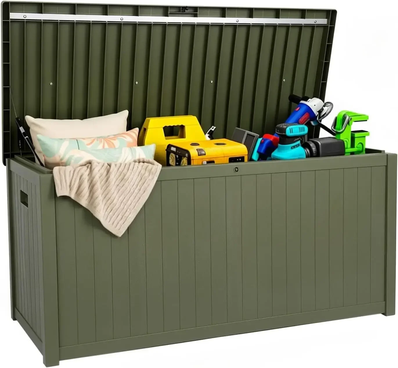 Outdoor Storage Box Large-120 Gallon Deck Box with Hydraulic Pistons&Lockable Secure, Waterproof Resin Package Delivery Box for