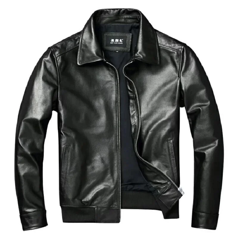 Plus size.Autumn New Men's Top Layer Cowhide Baseball Suit Casual Motorcycle Jacket Autumn and Winter Coat