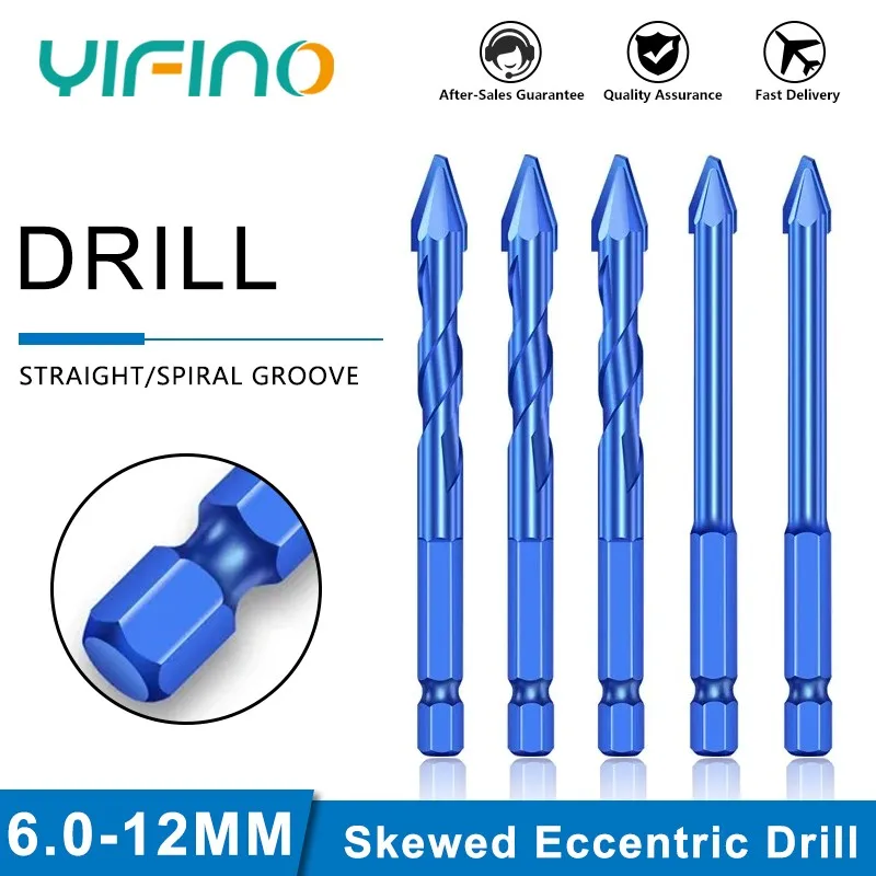 YIFINO Ultra Hard Skewed Eccentric Drill Bit Straight/Spiral Groove Concrete Ceramic Cement Special Overlord Triangle Drilling