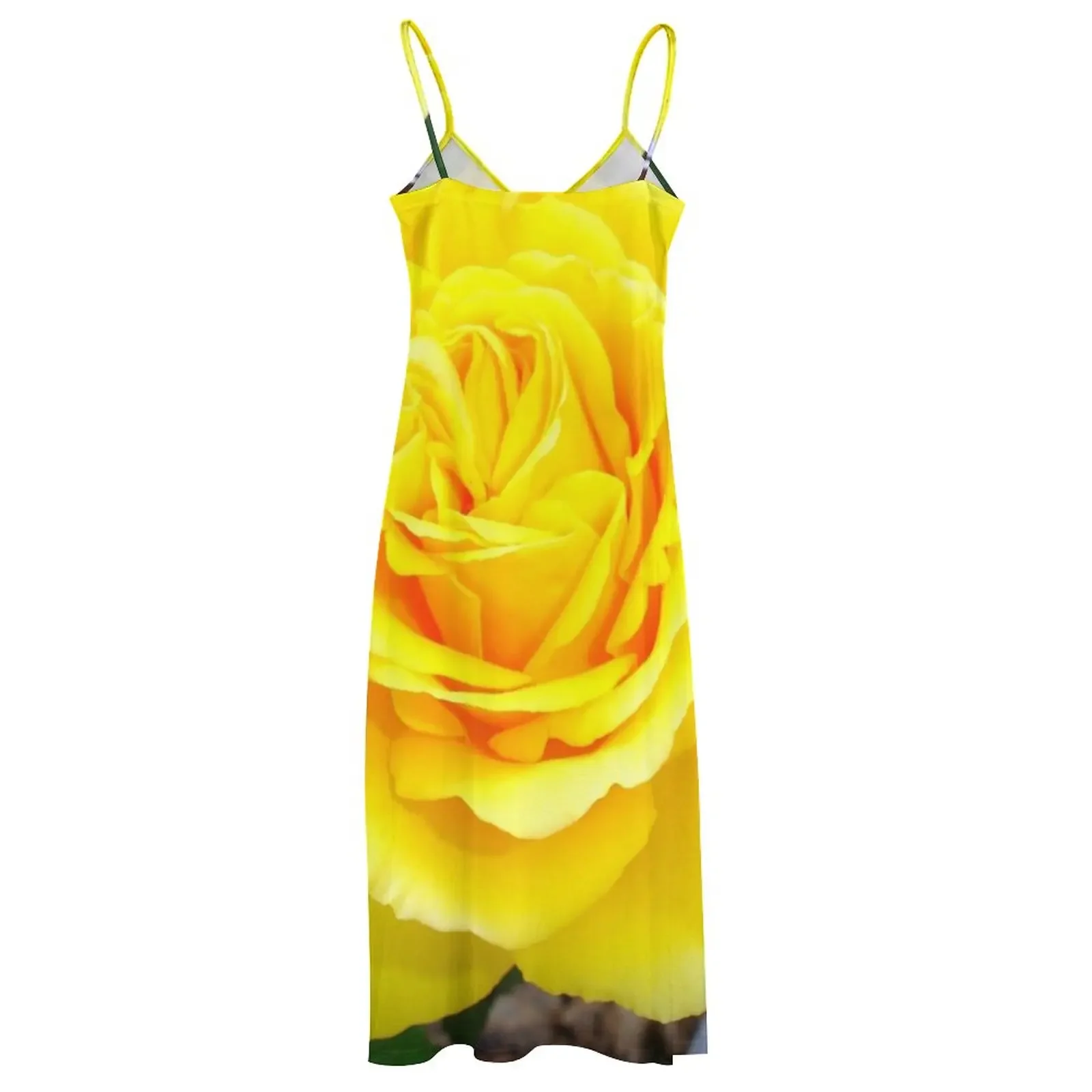 Head On View Of A Yellow Rose With Garden Background Sleeveless Dress sexy short dresses daring womens clothing