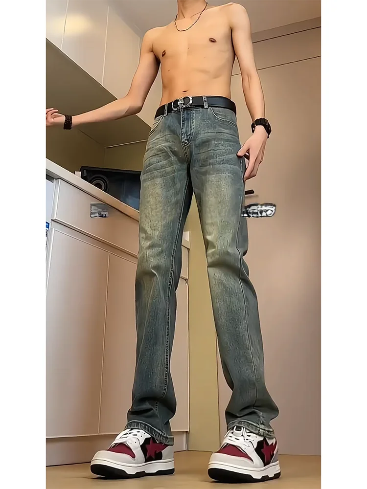 Retro Blue Washed Bell Bottom Jeans Thin Straight American Vibe Wide Leg High Rise Stretchy Slimming Summer Casual Jeans