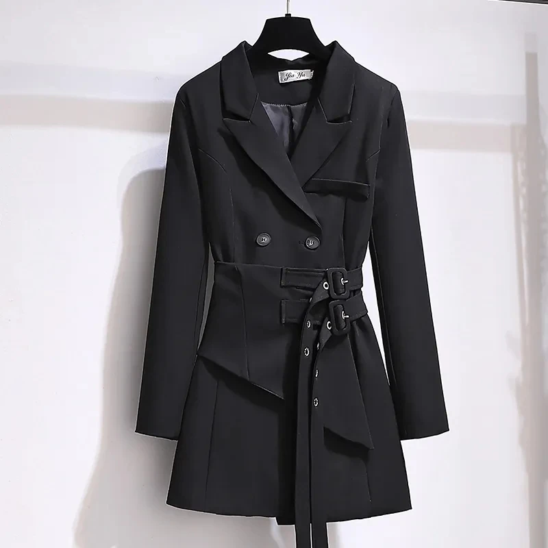 Women Blazer 2023 Autumn Women Clothing Belt Coats Long Sleeve Jacket Women Irregular Suit Dress for Women OL Solid Blazer Femme