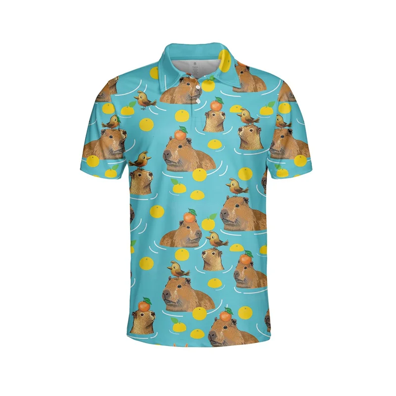 Funny 3d Print Capybara Polo Shirt For Men Kids Hawaiian Animals Short Sleeve Loose T Shirts Street Summer Vacation Beach Tees