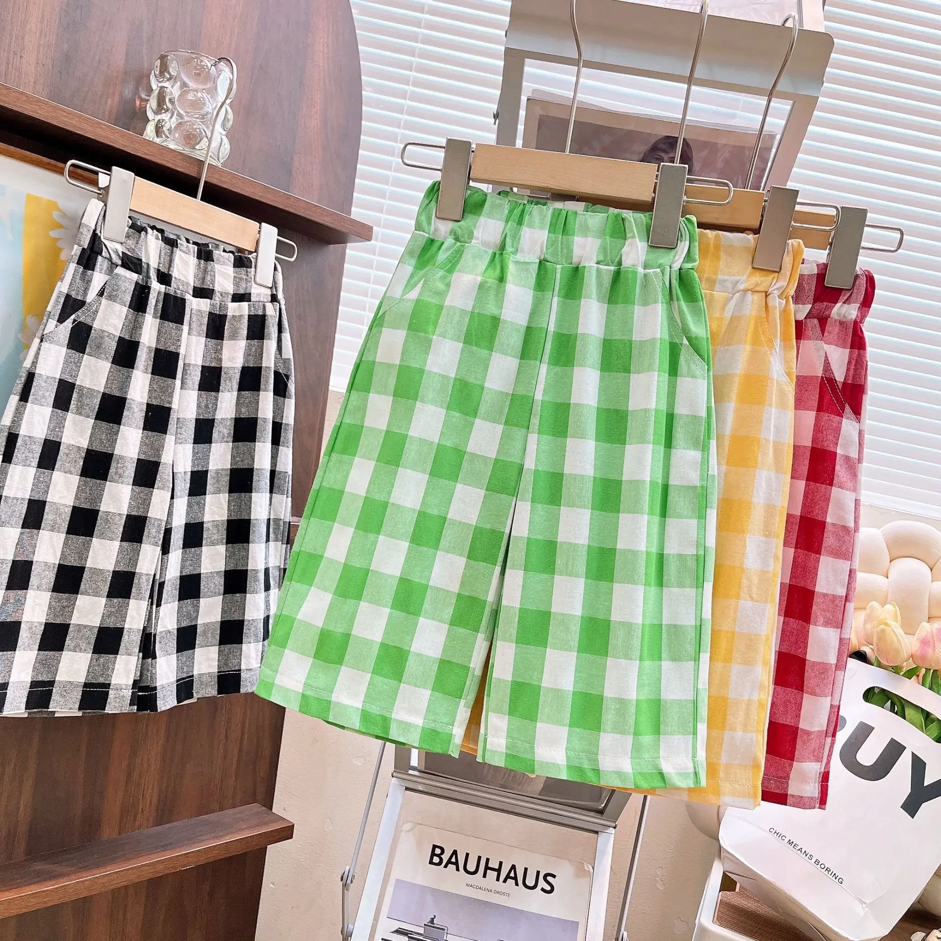 Kids Boys Girls Plaid Gingham Loose Trousers Summer New 1-6Y Children Casual Breathable Long Pants Checkered Sweatpants
