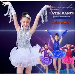 child kid children professional latin dance dress for girls ballroom dancing dresses for kids red sequin fringe salsa JustSaiyan