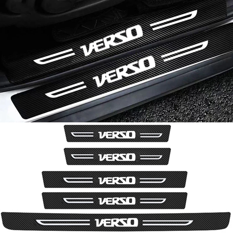 Carbon Fiber Car Door Threshold Sill Scuff Plate Decals Protector Stickers for Toyota Verso Logo Trunk Bumper Pedal Guards Strip