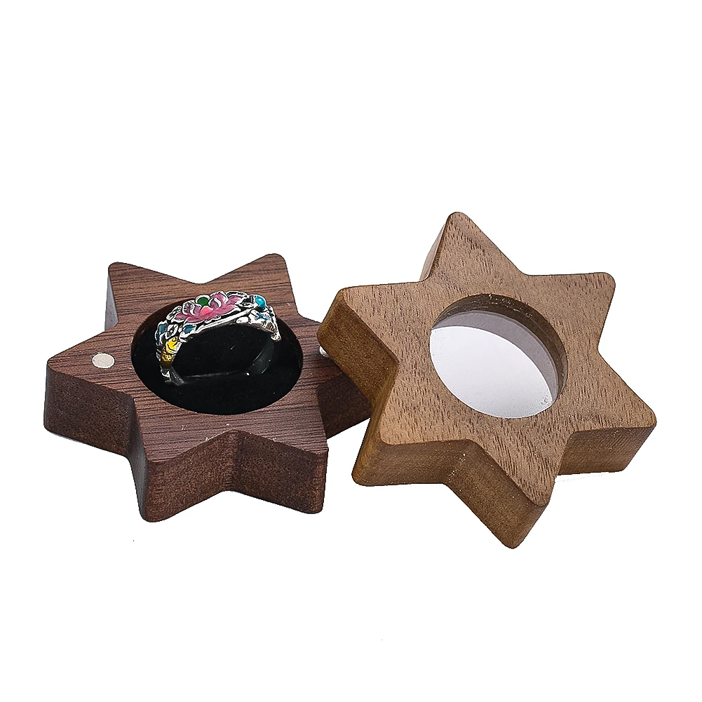 Magnetic Force Wooden Ring Box Heart Shape Jewelry Display Proposal Engagement Earring Rings Organizer Gift Packaging Boxes