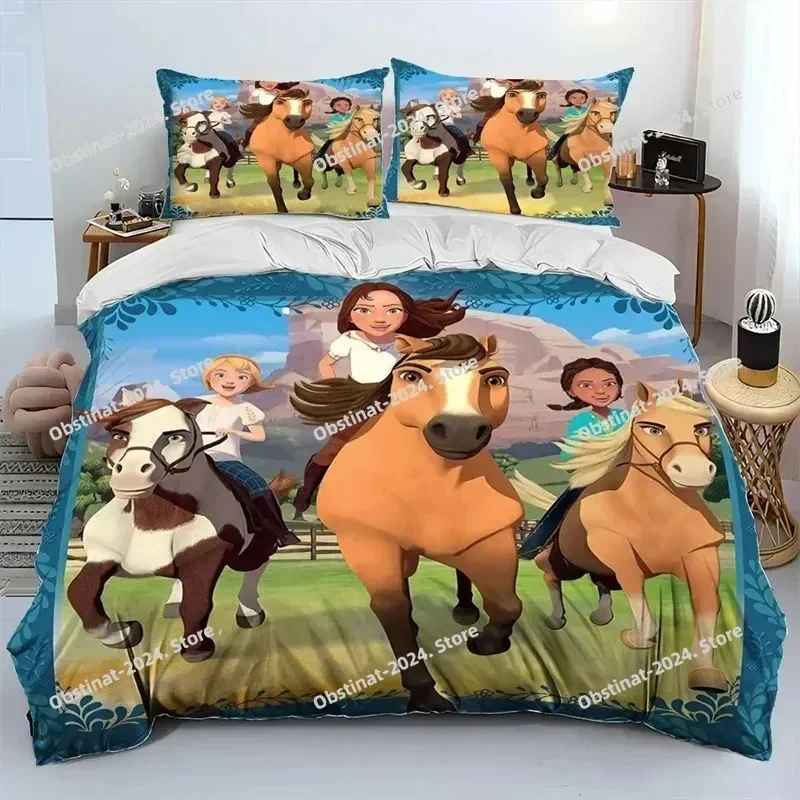 

Spirit Riding Free Horses Bedding Set Printed Bed Set With Pillowcase Bed Duvet Cover Soft Single Double Queen Super King Size