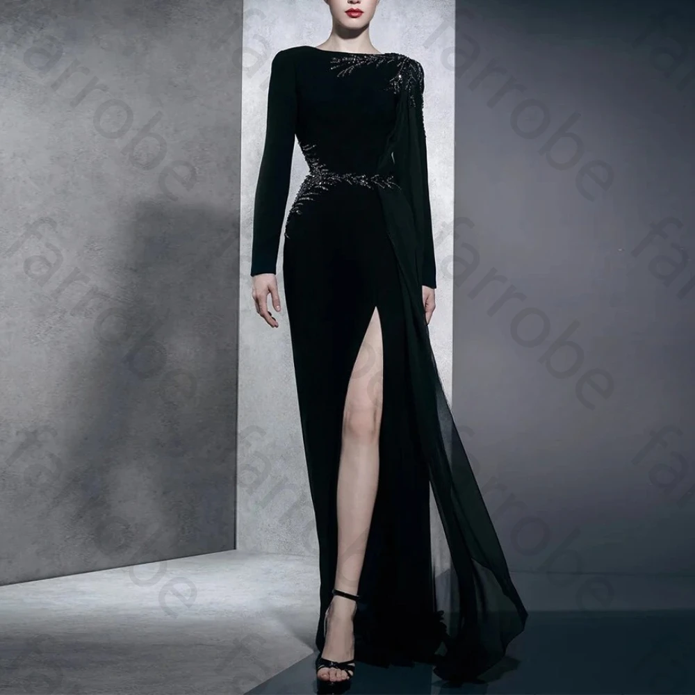 

Elegant Long Sleeves Evening Dresses Sexy Side Slit Celebrity Dress Exquisite High Quality Prom Party Gowns for Women Customized