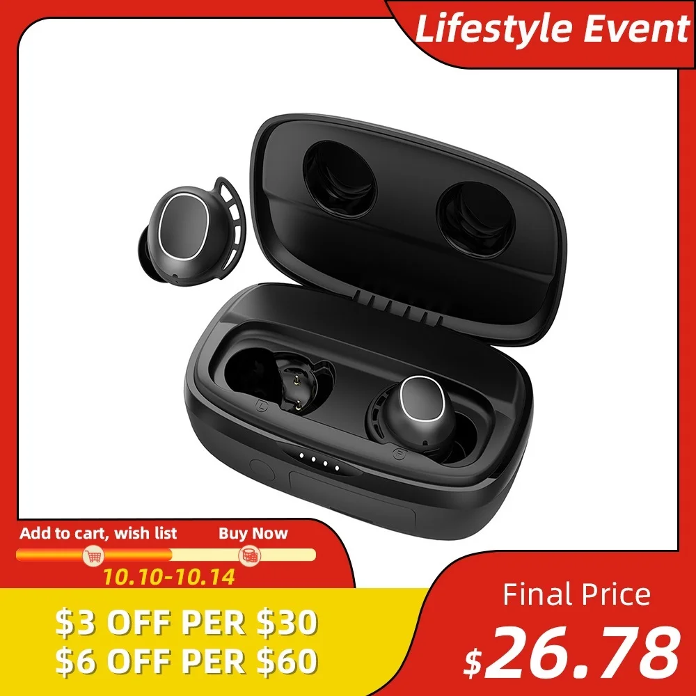 Top! M30 Plus Bluetooth 5.0 True Wireless Earbuds 100h Playtime iPX8 Sweatproof TWS Earphones USB-C Charging For iPhone Xiaomi