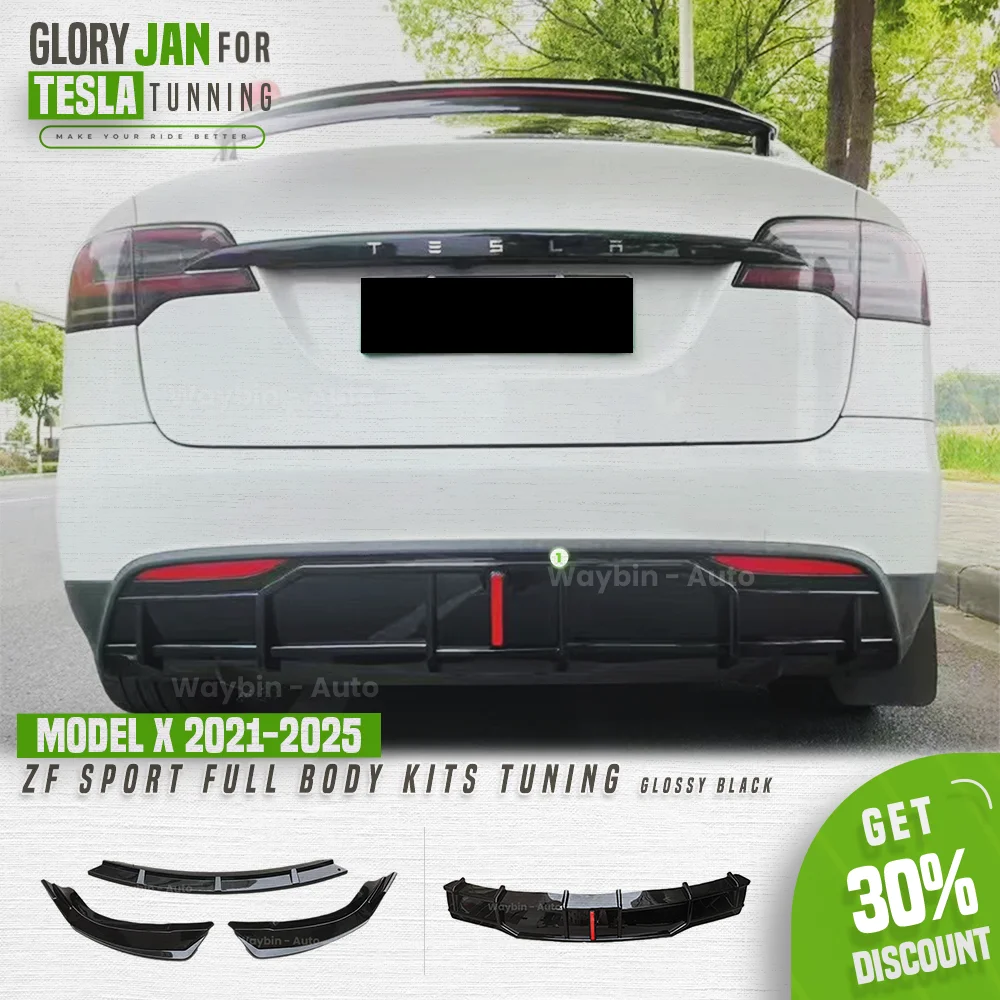 

For Tesla Model X 2021-2025 ZF Front Bumper Trim Lip & Rear Diffuser Body Kit Bumper Lower Lip Car Spoiler Body Tuning