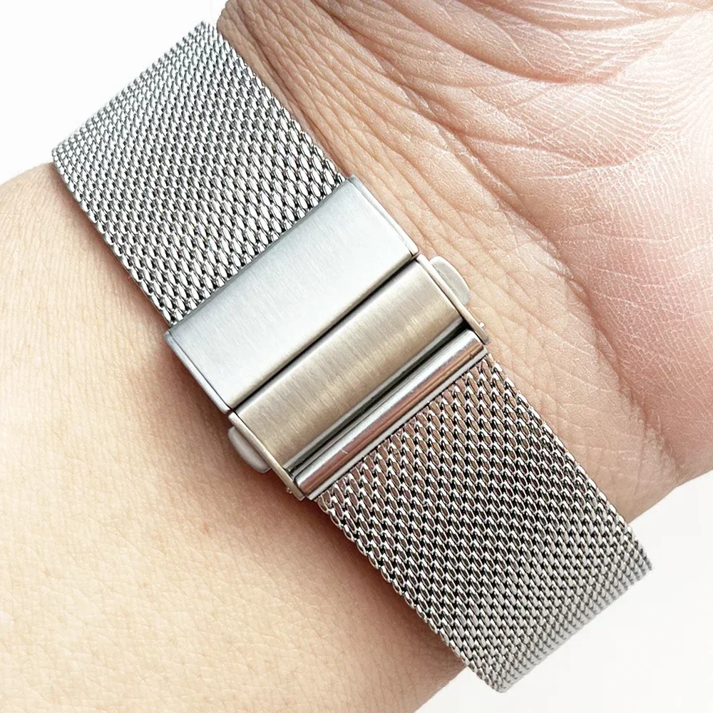 Mesh Milanese Loop Strap Stainless Steel Metal Quick Release Bracelet Double Press Butterfly Buckle Watch Band 18mm 20mm 22mm