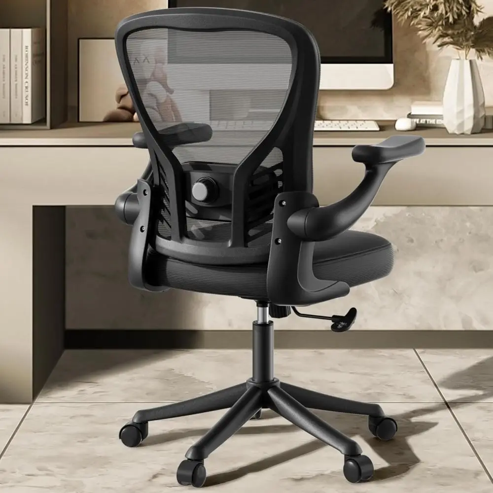 

Computer Desk Chair with Wheels, Mesh Oice Chair with lip Up Arms, Adjustable Lumbar Support, Swivel Desk Chair Comy, Black