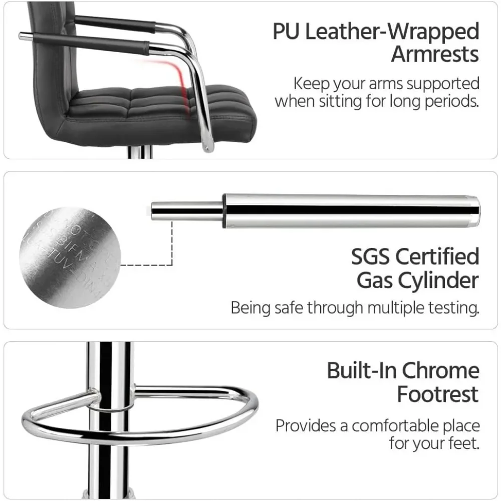 طقم مقعد بار مكون من 4 قطع، مقعد بار قابل للتعديل من جلد البولي يوريثان مع مساند للذراعين، كرسي بارتفاع مع وسادة مقعد سميكة #4