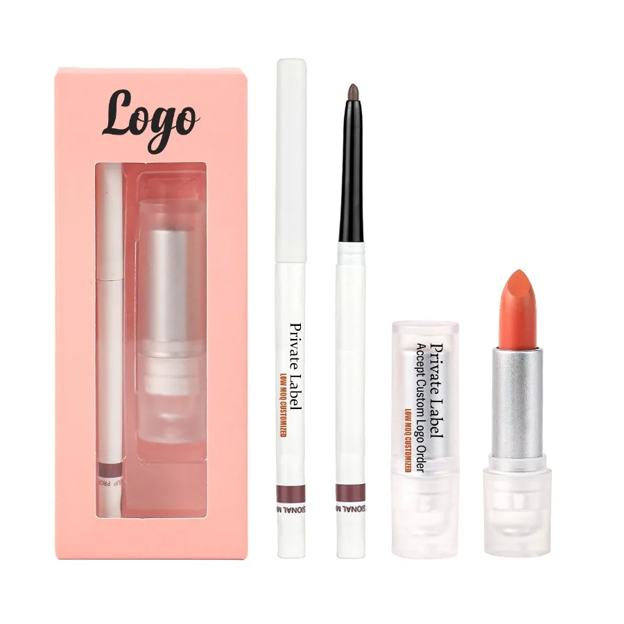 

Custom 4styles Tube Liquid Lipstick&lipliner Set Matte Long-lasting Waterproof Easy To Apply Non Stick Cup 10colors Lip Kit Bulk