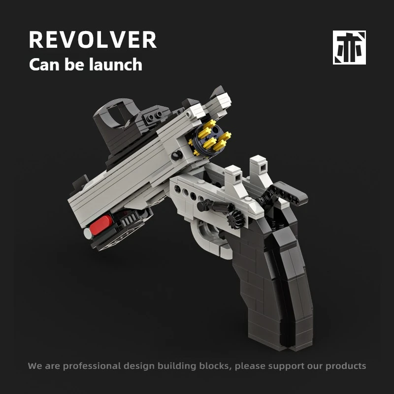 2 Type Launchable Revolver Functional Shooting Pistol Building Blocks Set Tactical Handgun Brick Model Gift for Adult Hobbyists