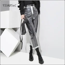 Sexy Loose PVC Transparent Pants Women Fashion See Through Trousers Autumn Winter Straight Ankle-length Capris Pants New Custom