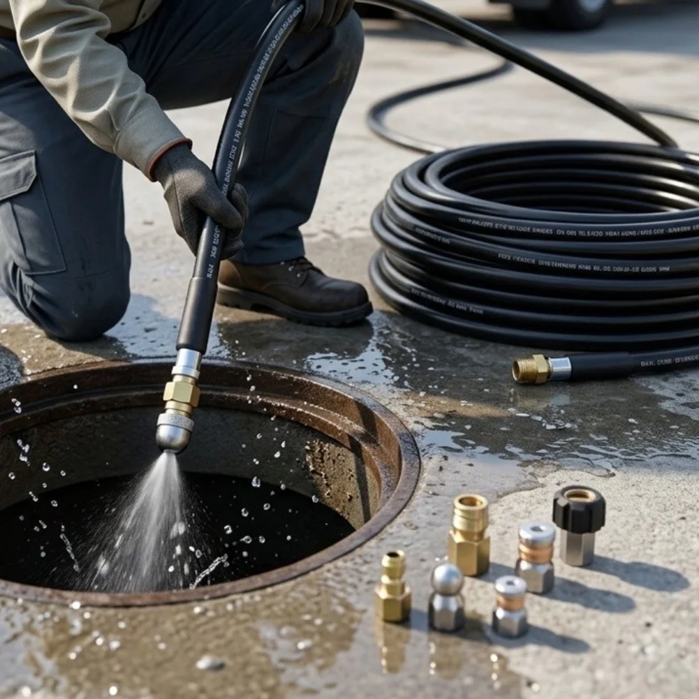 Drain Hose 15M for Sewer Flusher Systems Compatible with Standard Pressure Washer Outlets and Jetter Pump Assemblies