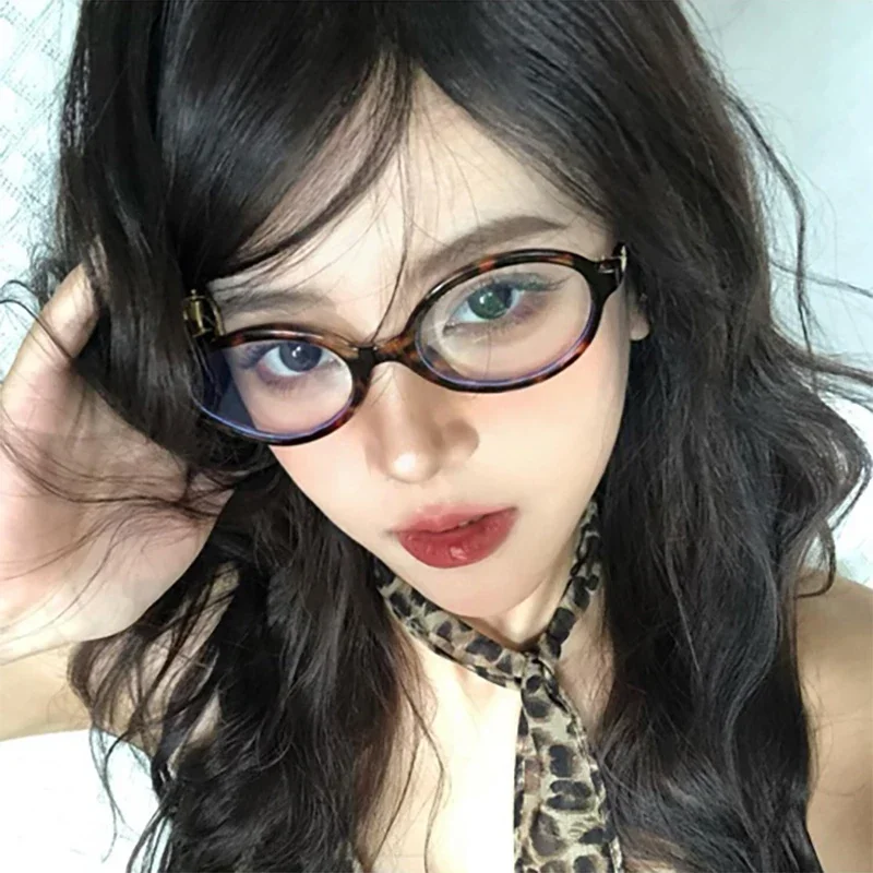 1/2pcs Retro Oval Frame Anti-Blue Light Glasses Sweet Cool Girl Leopard Y2K Eye Glasses Vintage Simple Women Glasses Eyewear