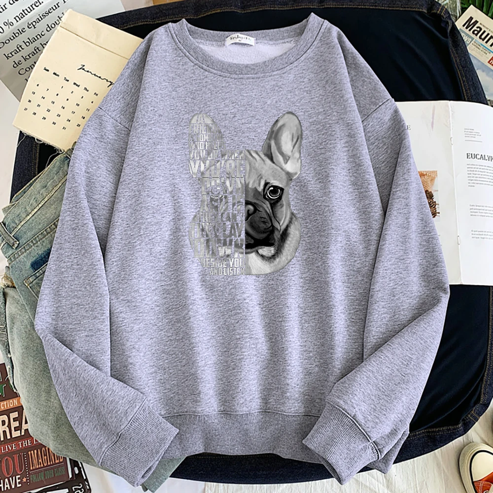 Simple Winter Woman Sweatshirt French Bulldog Quote Love Animals Prints Hoody Loose Soft Pullover Fleece Warm Ladies Sportswear