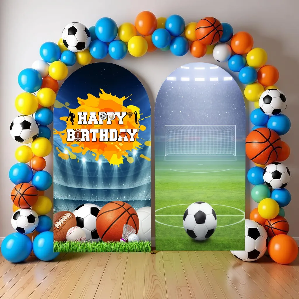 Boys Birthday Party Decor Arch Backdrop Cover Football Green Soccer Fields Baby Shower Decor Stretch Spandex Arched Background