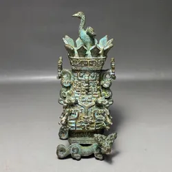 Antique Spring and Autumn War Han Bronze Lotus Crane Square Pot, Simple and Elegant Office, Living Room Decoration, Antiqu