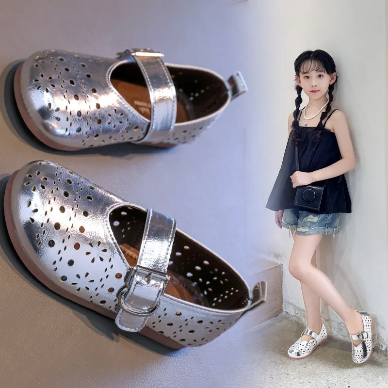 

Детская обувь принцессы, лаконичный стиль, дышащая детская обувь на плоской подошве, два цвета, летние универсальные удобные сандалии для девочек 36