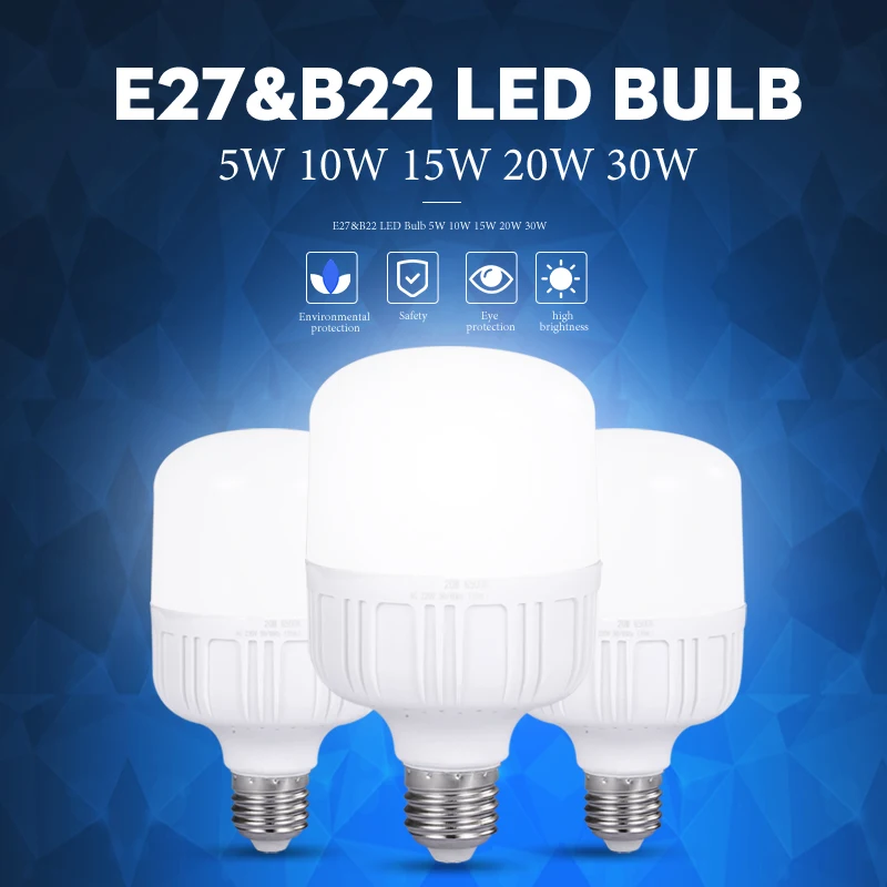 E27 Led Lamp Bulb 220v For Living Room LED Highlight Lamp Electric Light Energy Saving Lights Bulb 5W 10W 15W 20W 30W Cold White