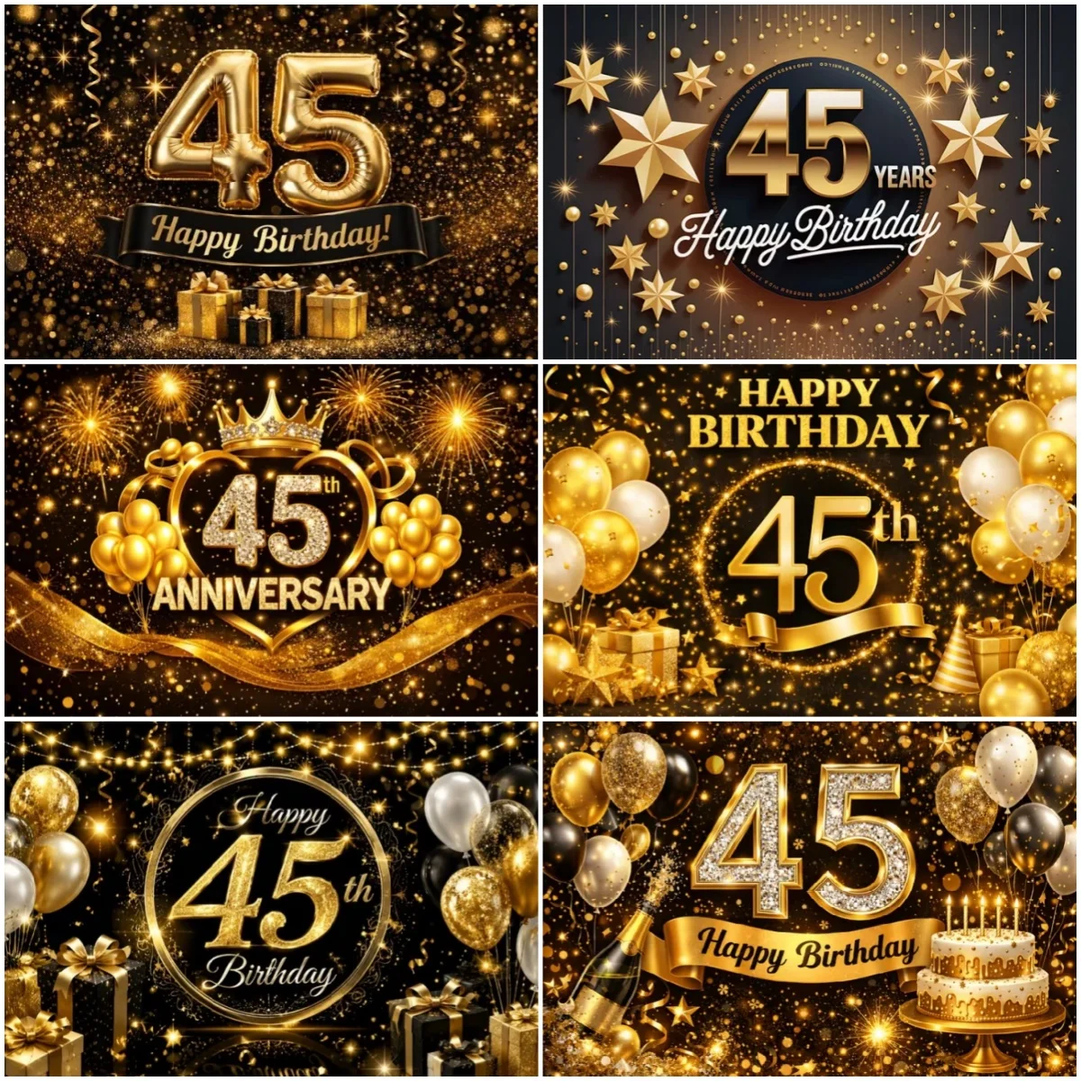 Hintergrund zum 45. Geburtstag, luxuriöses Gold, Schwarz, Rosa, Ballon-Poster, Banner, Männer, Frauen, Geburtstagsparty-Dekoration, Hintergrund-Requisiten