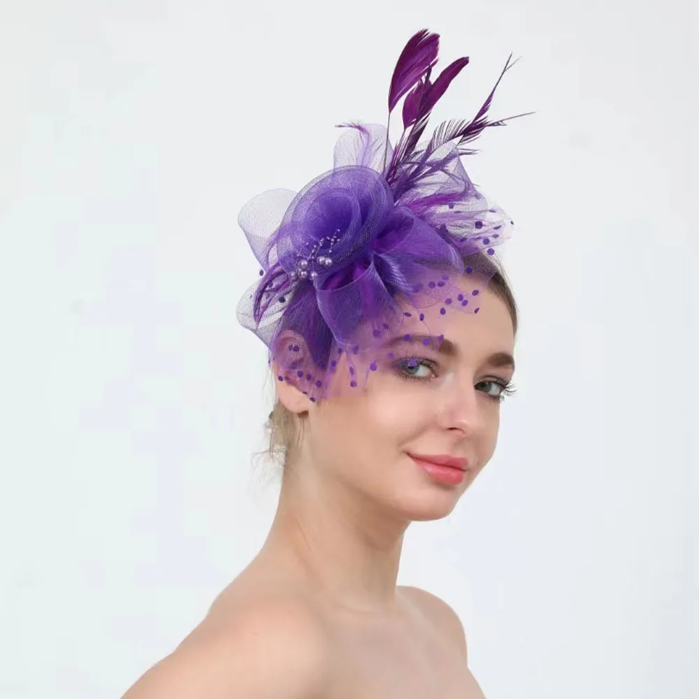 Fascynatory Lady Hat Tea Party z Kentucky Derby Wedding Flower Cocktail Mesh Feather Hairpin