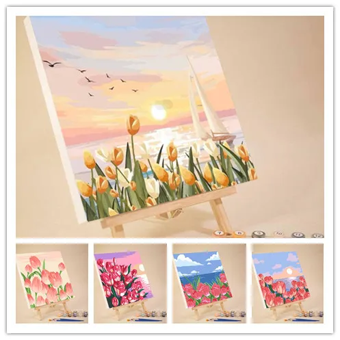 Rahmen malerei nach Zahlen Kits abstrakte Sonnen untergang Landschaft moderne Zeichnung Färbung nach Zahlen Acrylfarbe für Wohnkultur