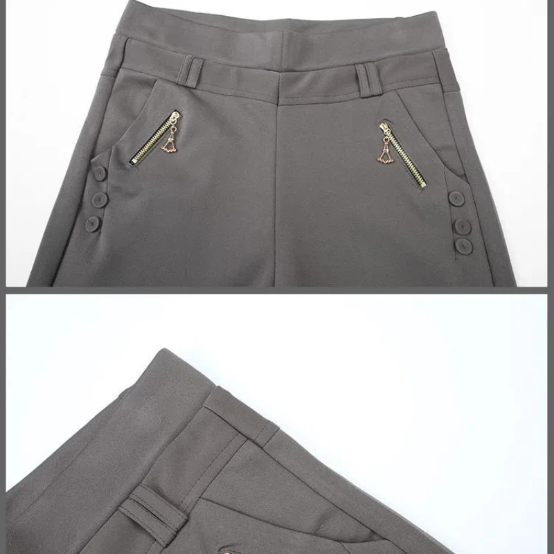 Women's Clothing Spring Autumn Solid Color Elastic High Waisted Pockets Zipper Casual Pencil Trousers Korean Fashion Pants
