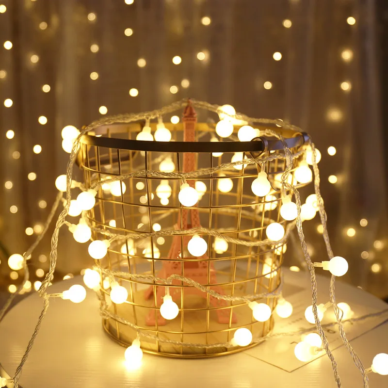 Waterproof LED  round Ball Christmas Decorative Lights Photo Prop String Bulbs Dormitory Holiday Lighting