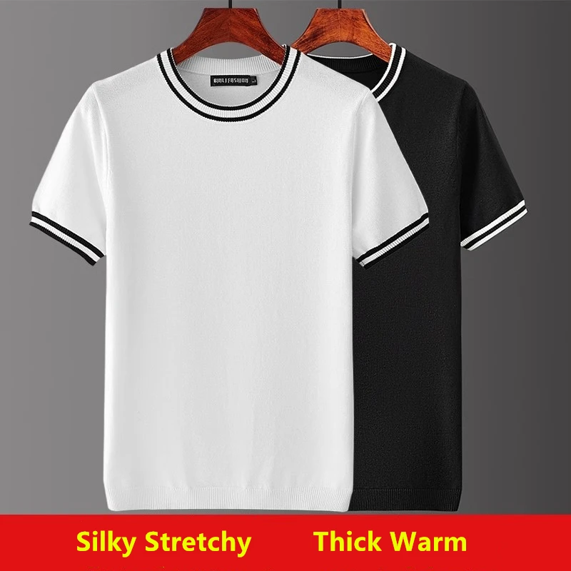 

Classic Causal Knitwear Sweaters For Men Short Sleeve Thick Warm Winter Quality Cotton Fashion Smooth Stretchy Sueters De Hombre