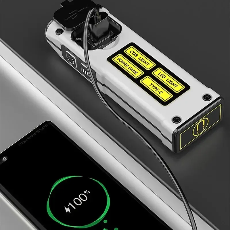 Portable LED Work Light Super Bright 1000LM Torch USB Rechargeable Emergency Light Built-in Battery for Camping Household Work