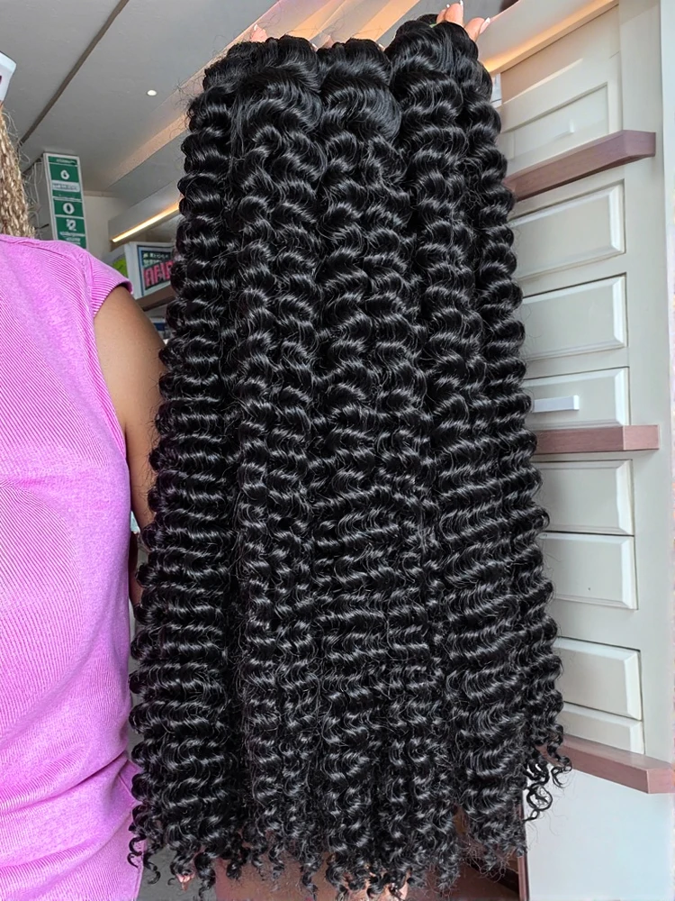 곱슬머리 묶음, 인모, 투명 딥 웨이브 헤어 익스텐션, 브라질리언 위브 3~4 묶음, 클로저, 내추럴 컬러