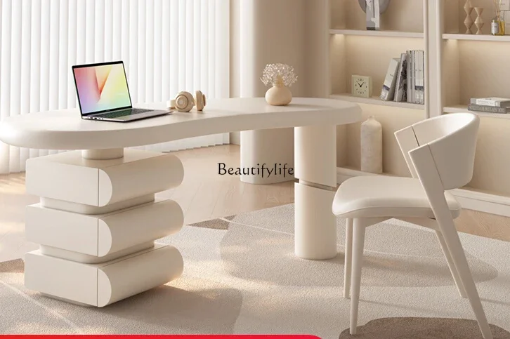 FG10Cream Style Light Luxury Modern Computer Desk Home Office Desk Integrated