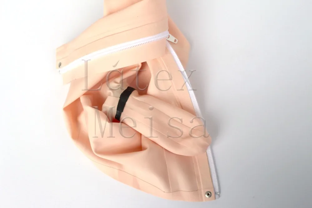 Cartoon Head Latex hoods rubber masks with mouth con-dom attached back zip in flesh color