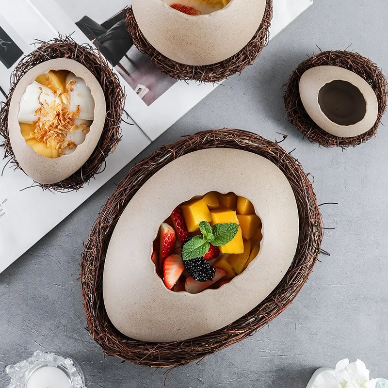 

Creative bird's nest decorated dessert bowls, eggshell bowls, ceramic tableware, cold drink bowls, steamed egg soup bowls, steam