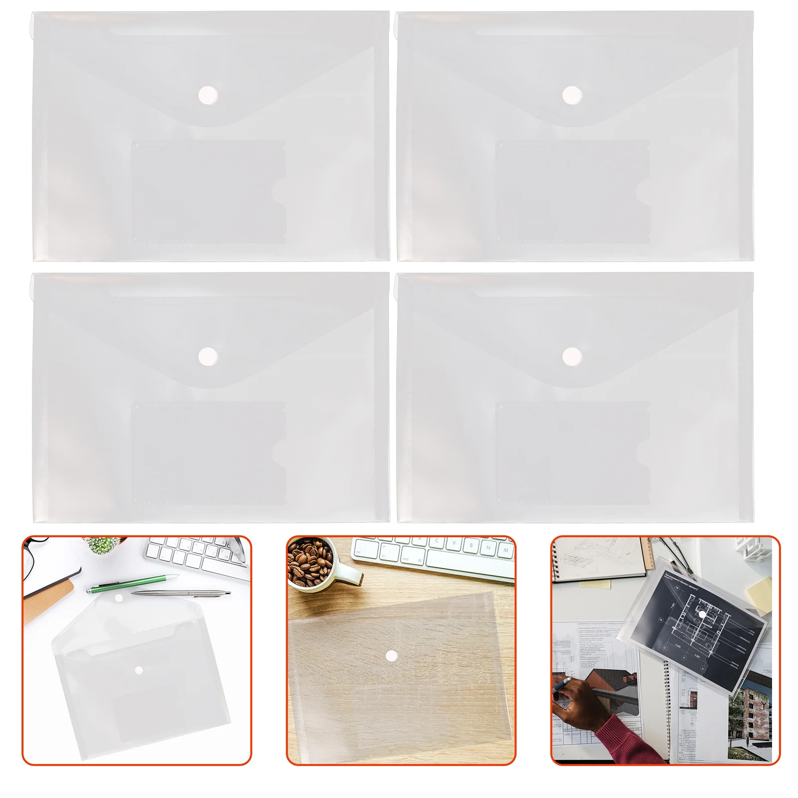 12 Pcs Button File Bag Transparent Organizer Small Organizers Document Holder Snap Storage Invoices Pp Large Capacity