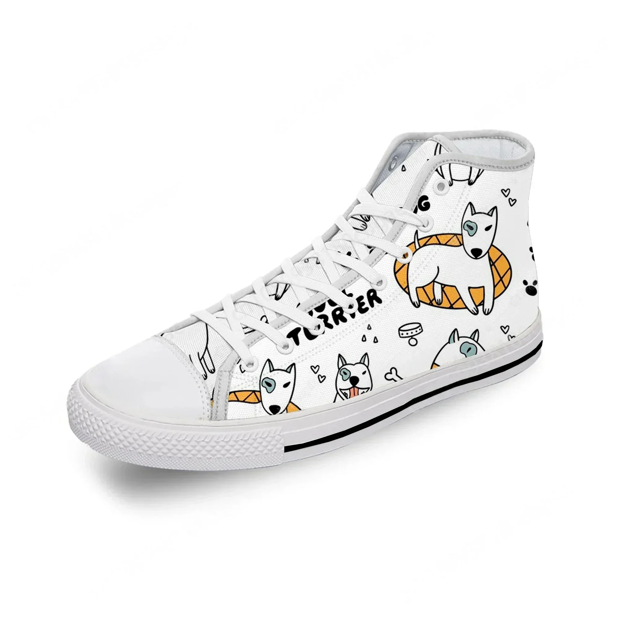 Zapatillas de Lona de Caña Alta con Estampado 3D de Perro Bull Terrier de Dibujos Animados, Color Blanco, Ligeras y Transpirables, para Hombre y Mujer