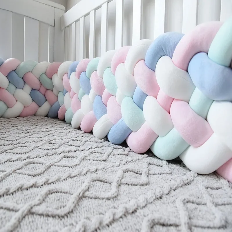 

3M Baby Bed Bumper Handmade Knotted Braid Weaving Plush Crib Protector Infant Knot Pillow Baby Room Decor