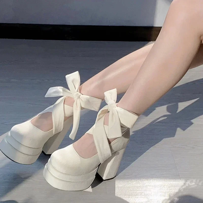 Дизайнерские женские туфли Мэри Джейн на платформе, модные элегантные туфли на толстом каблуке с перекрестными ремешками, женские модельные туфли-лодочки в студенческом стиле