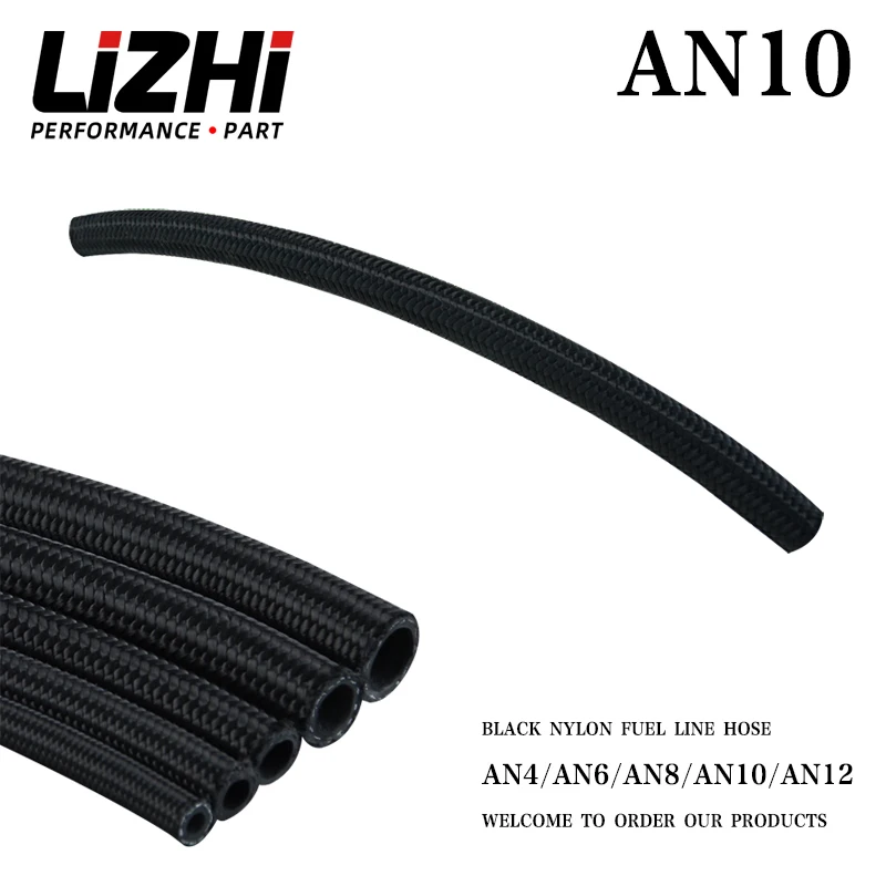 LIZHI RACING - 10 AN Pro's Lite Black Black  Braided Fuel Oil Line 350 PSI 0.3M LZ7314-1