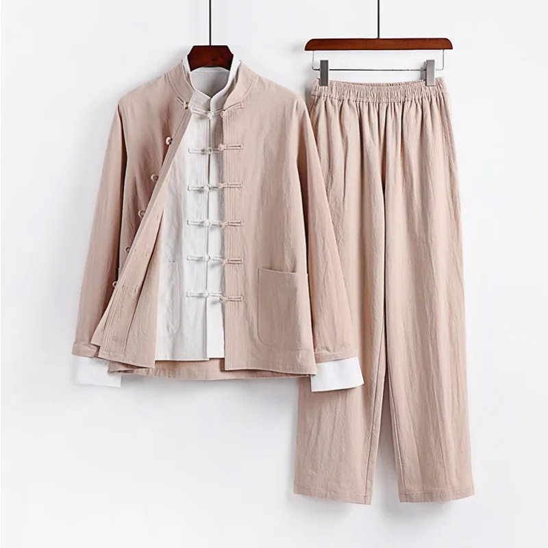 

Youth Zhongshan Suit Chinese Men's Clothing Chinese-style Hanfu Large Size Tang Suit Men's Set Spring Cotton Linen Long-sleeved