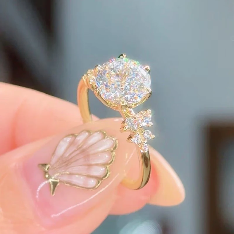 

IOGOU 8MM 2Carat Moissanite Diamond Engagement Ring with Certificate 925 Sterling Silver for Women Luxury Wedding Fine Jewerlry