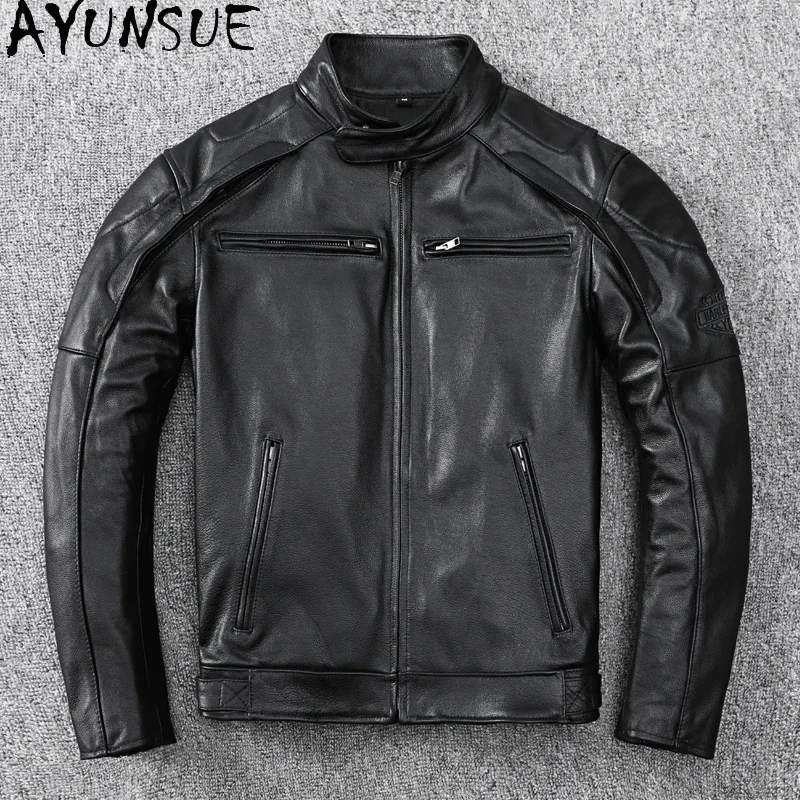 AYUNSUE Genuine Leather Jacket Autumn Winter Mens Clothing Cowhide Motorcycle Jackets Short Coats Size S-5XL Inverno Masculino